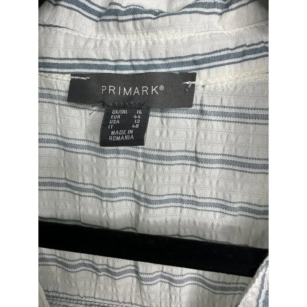 Primark Women’s Size 12 Linen Blend Blouse Striped Tie Front Coastal Lightcore - Picture 4 of 5